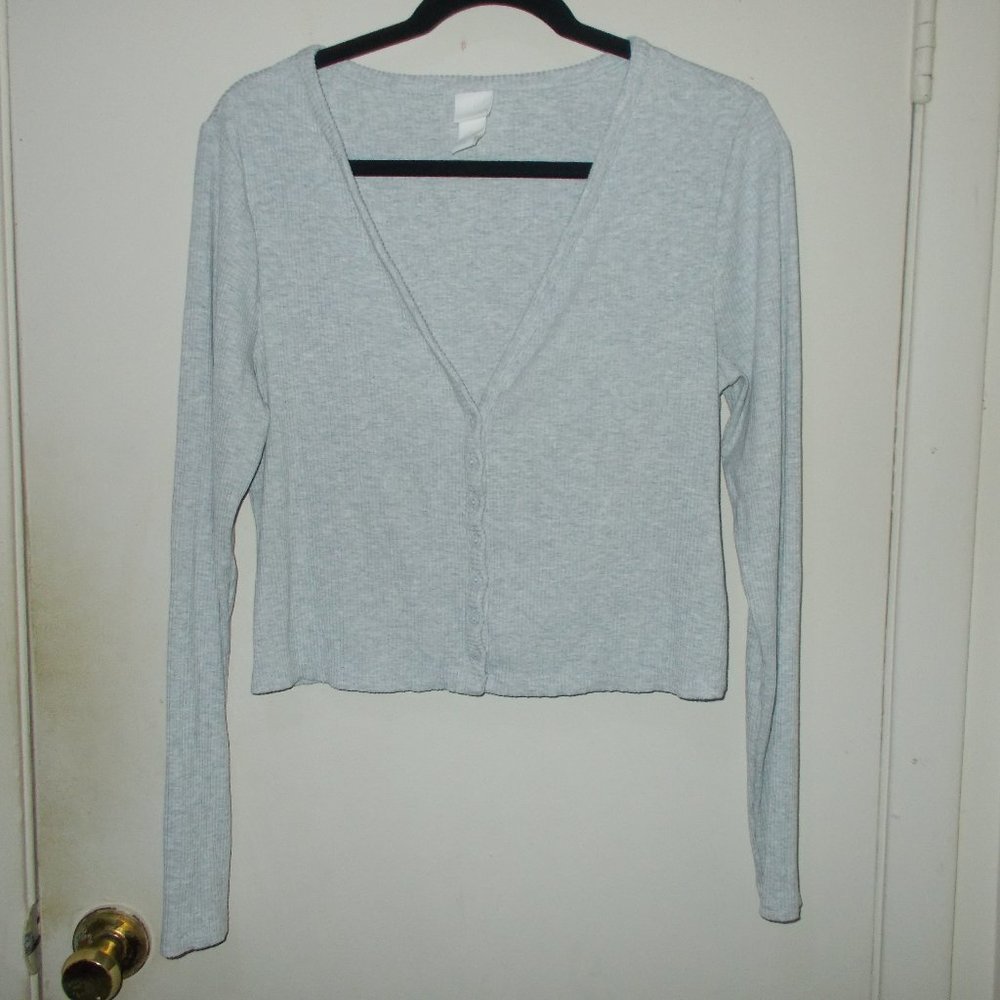H&M Ribbed Cropped Cardigan Gray Size Large